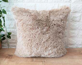 Light Camel Softy Faux Fur Pillow Cover, Fur Throw Pillow Cover, Luxury Faux Fur Throw Pillow Cover, Plush Fabric Cushion