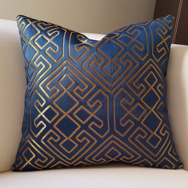 Blue Gold Pillow Etsy