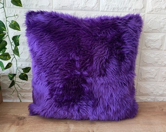 Purple Trendy Faux Fur Pillow Cover 18x18,Fuzzy Natural Purple Faux Raccoon Fur Pillow