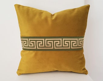 Gold Greek Trim Velvet Pillow Covers