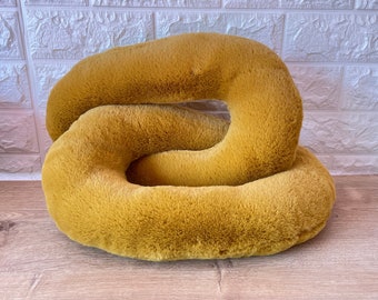 Mustard Faux Fur Chain Pillow, Knot Chain Pillow, Chain Link Pillow