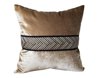 Gold Greek Key Trim Pillow Cover