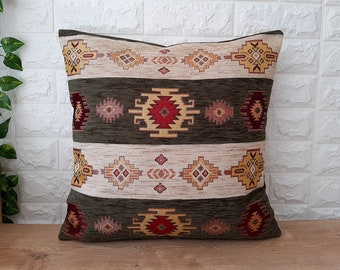 Turkish Kilim Rustic Lumbar Pillow Cover 18x18,Ottoman fabric Kilim Cushion, Ottoman Kilim, Outdoor Wool Pillow