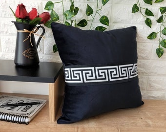 Black Pillow Cover Decorated with Greek Trim