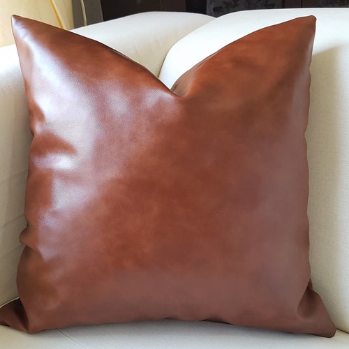 Cognac Faux Leather Pillow Camel Leather Pillow Shams Etsy