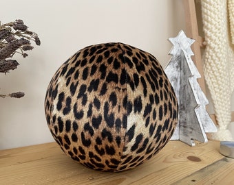 Velvet Leopard Ball Pillow, Cheetah Print Design Round for Modern House