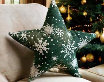 Christmas Star Pillows, Perfect Christmas Home Decoration, Christmas Decor Essentials, Cosy Green Checked Christmas Pillow