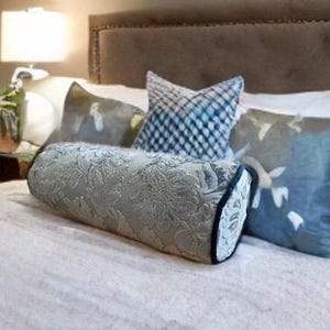 Floral Velvet Bolster Pillow Cover With Piping, Decorative Cushion Case for Home Décor & Living Room, Luxurious Accent Pillow
