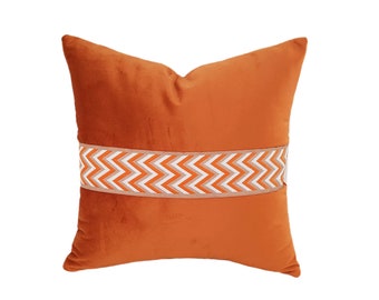 Greek Trim Orange Velvet Pillow Covers 18x18