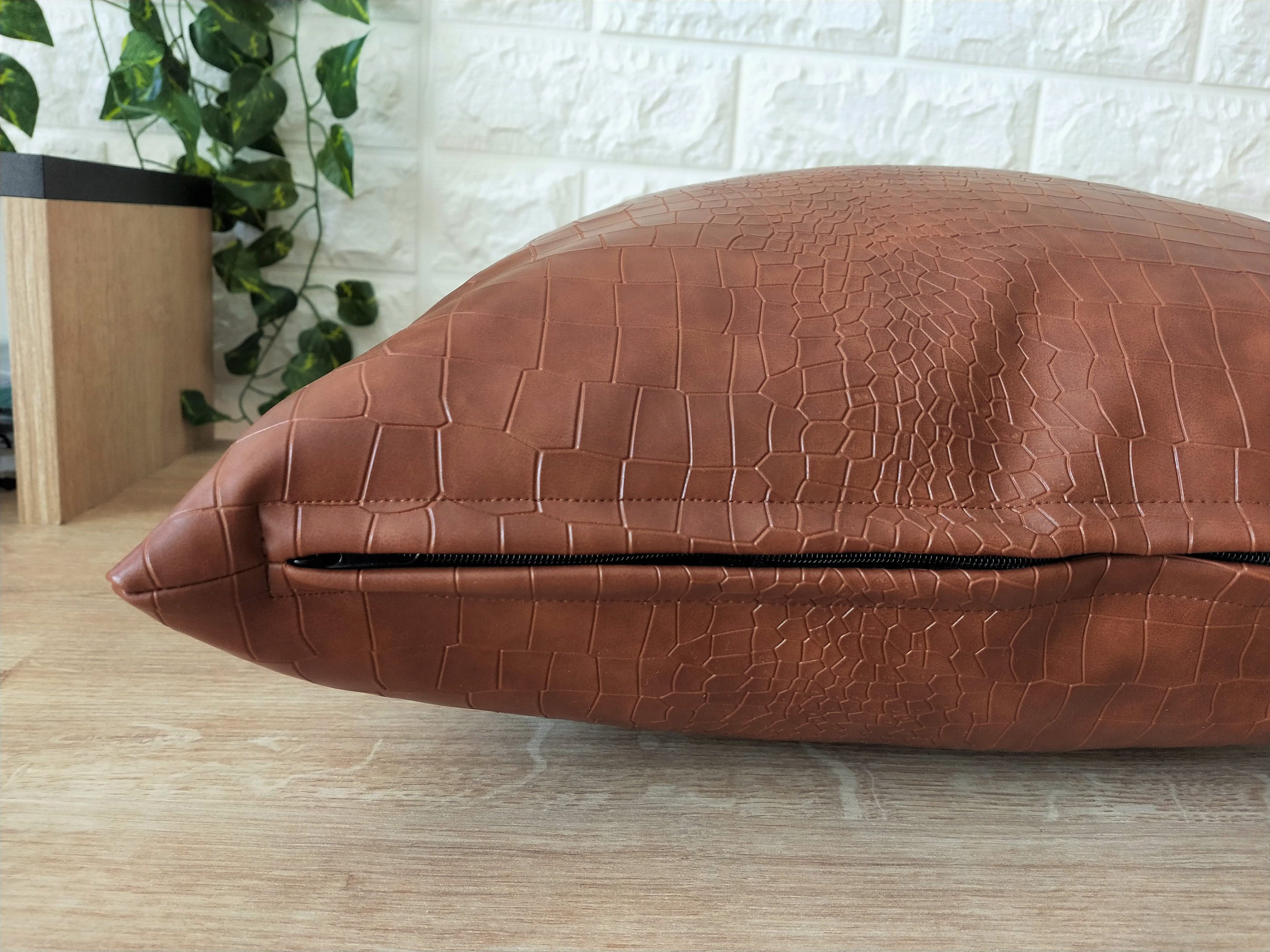 Crocodile Pattern Camel Faux leather pillow Brown Faux Etsy