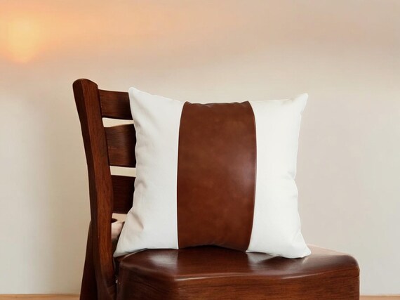 Luxury Design White and Cognac Faux Leather Pillow Case Unique Decorative Cushion Custom Leather Sofa Pillows Etsy