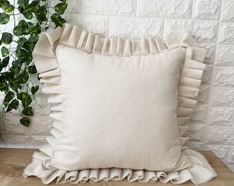 Ruffled Linen Pillow Cover, Ruffled Linen Pillow Case For Bedroom, Soft Fabric Throw Ruffled Pillow, Decorative Cushion