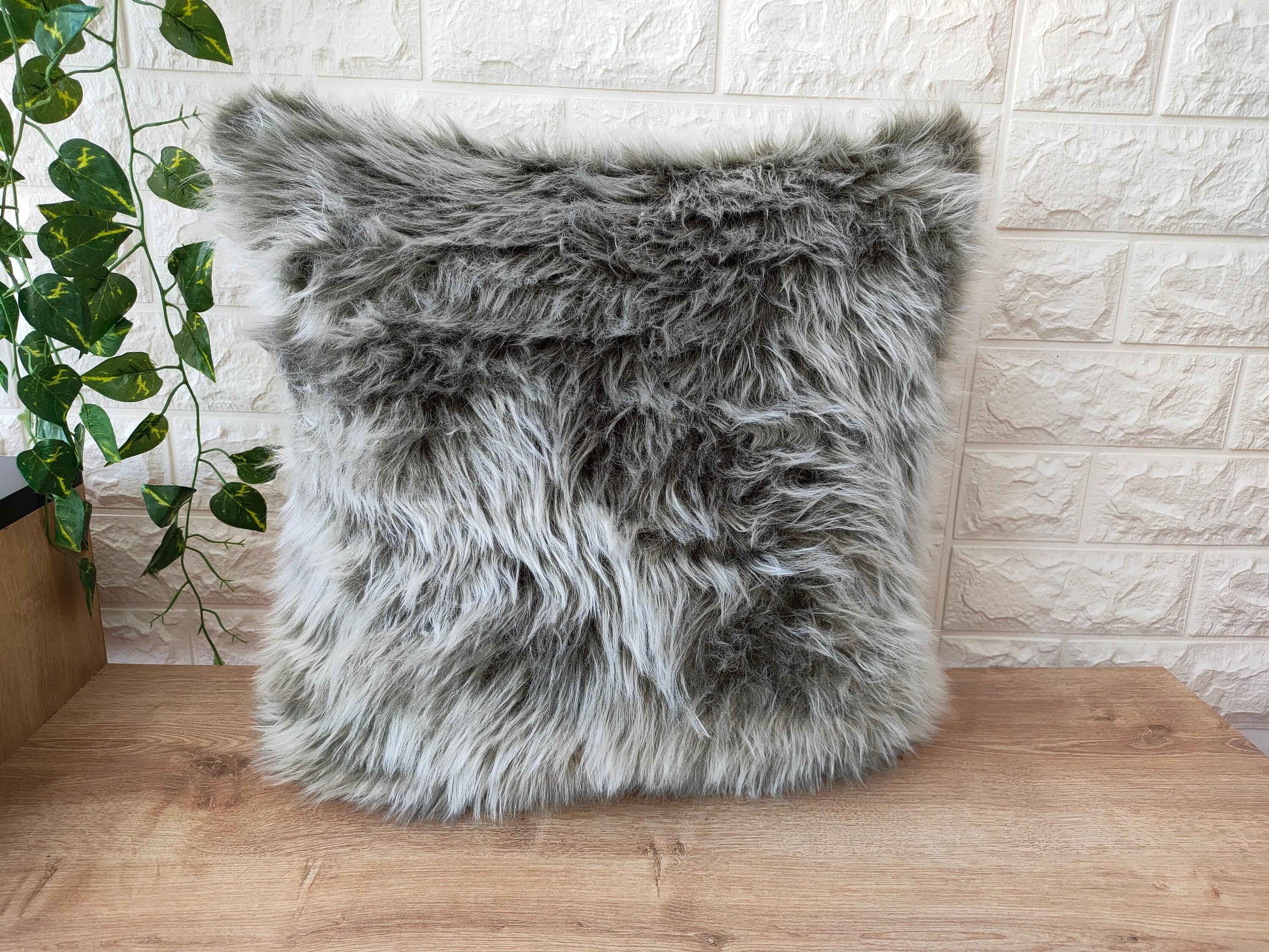 Fable Soft Gray Vegan Washable Faux Fur lumbar decorative Pillow, Decorative  Pillows