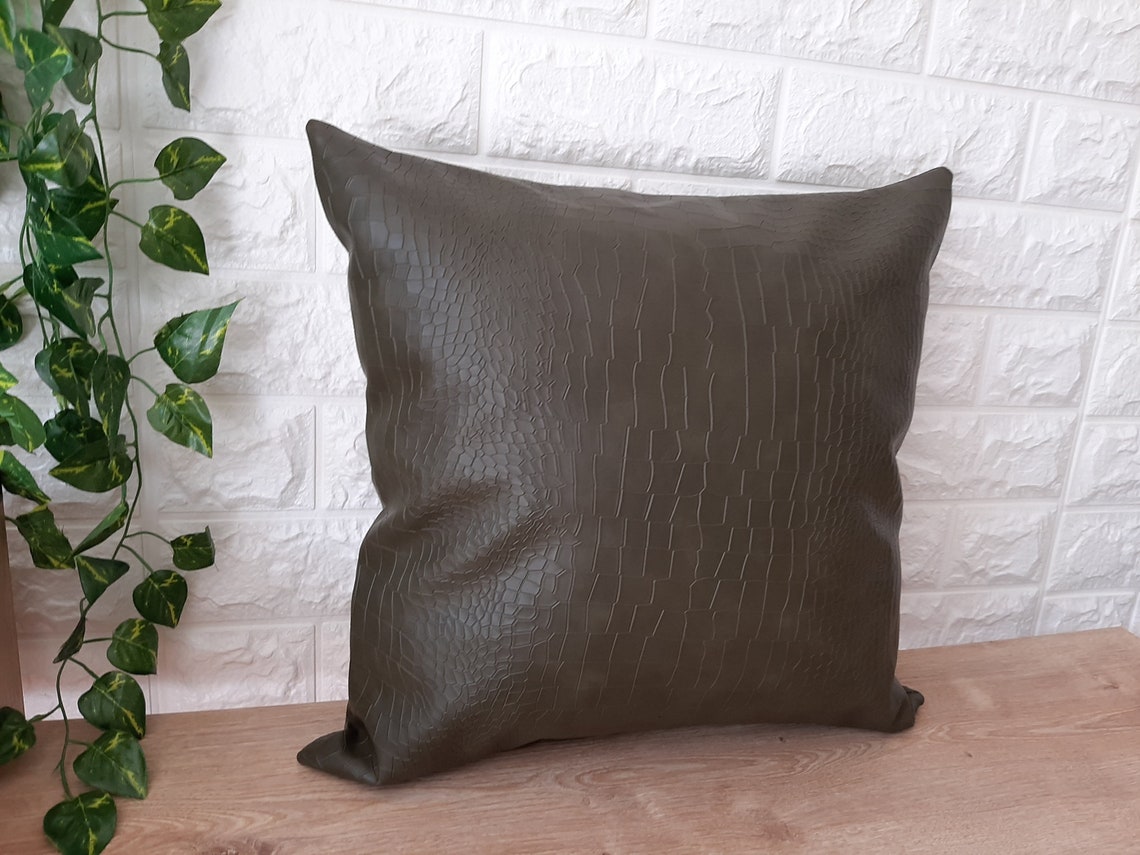 Green Faux Leather Throw Pillow Faux Leather Throw Pillow Etsy
