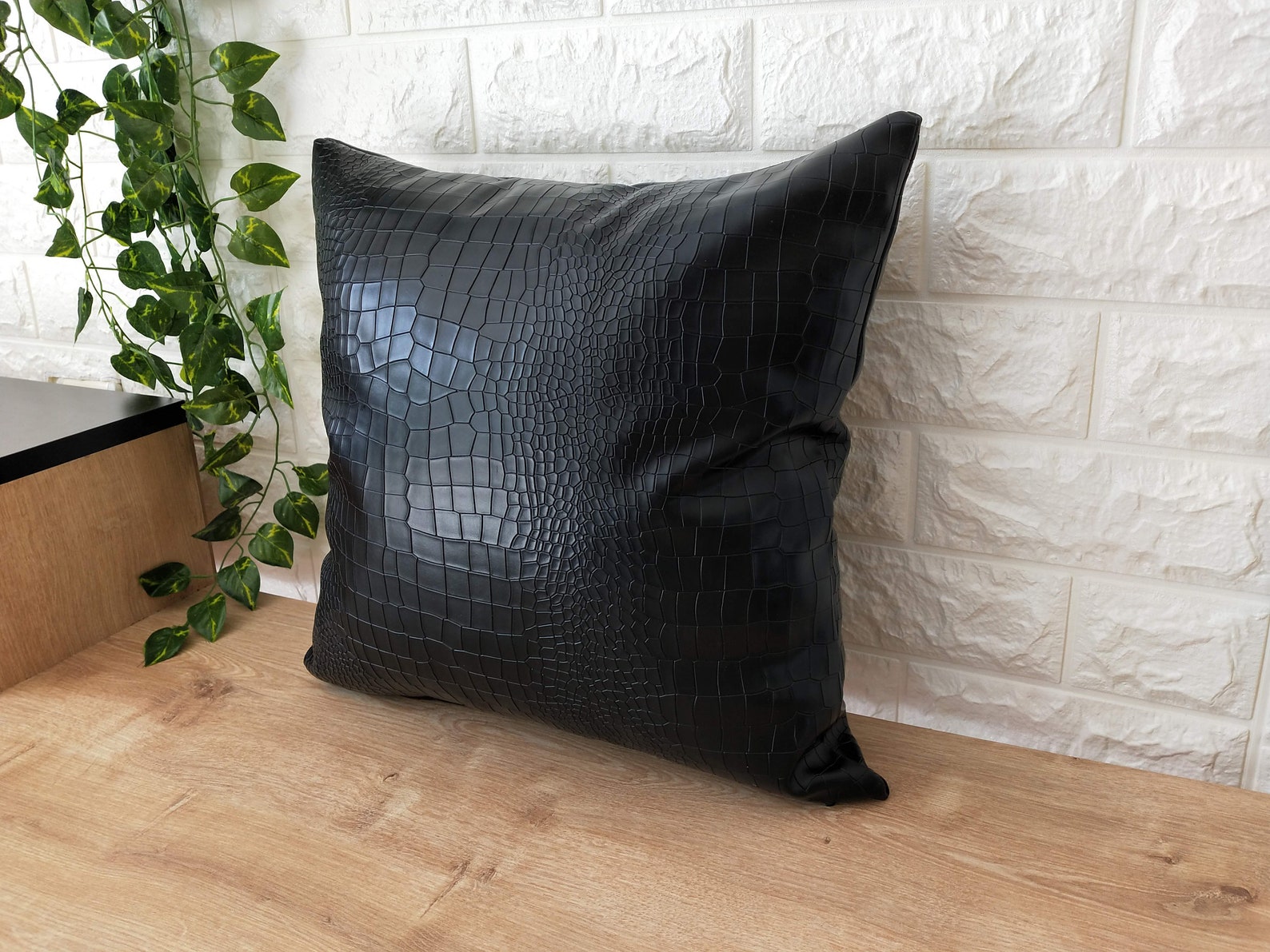 Green Faux Leather Throw pillow Faux leather Throw pillow Etsy