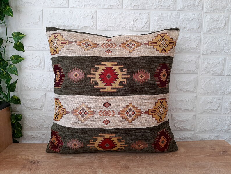 Turkish Kilim Rustic Lumbar Pillow Cover 18x18ottoman Fabric Etsy