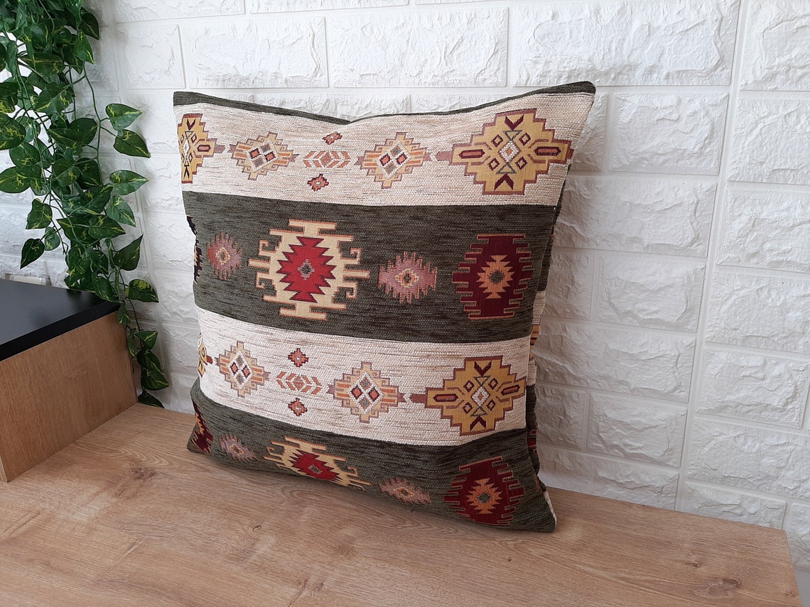 Turkish Kilim Rustic Lumbar Pillow Cover 18x18ottoman Fabric Etsy