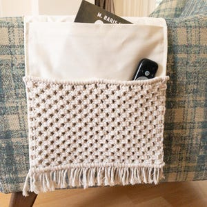 Macrame Armrest Organizer for Remote Controls & Storage Basket, Armchair Organizer for Phones, TV Remotes, Magazines Holder