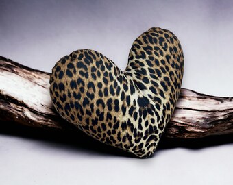 Cheetah Heart Pillow for Bedroom, Velvet Leopard Heart Pattern Love Pillow