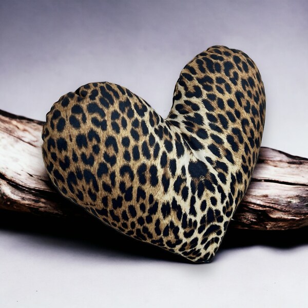 Cheetah Heart Pillow for Bedroom, Velvet Leopard Heart Pattern Love Pillow