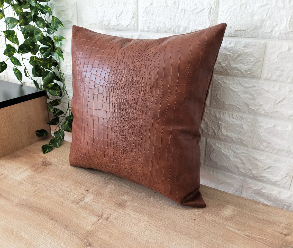 Green Faux Leather Throw Pillow Faux Leather Throw Pillow Etsy