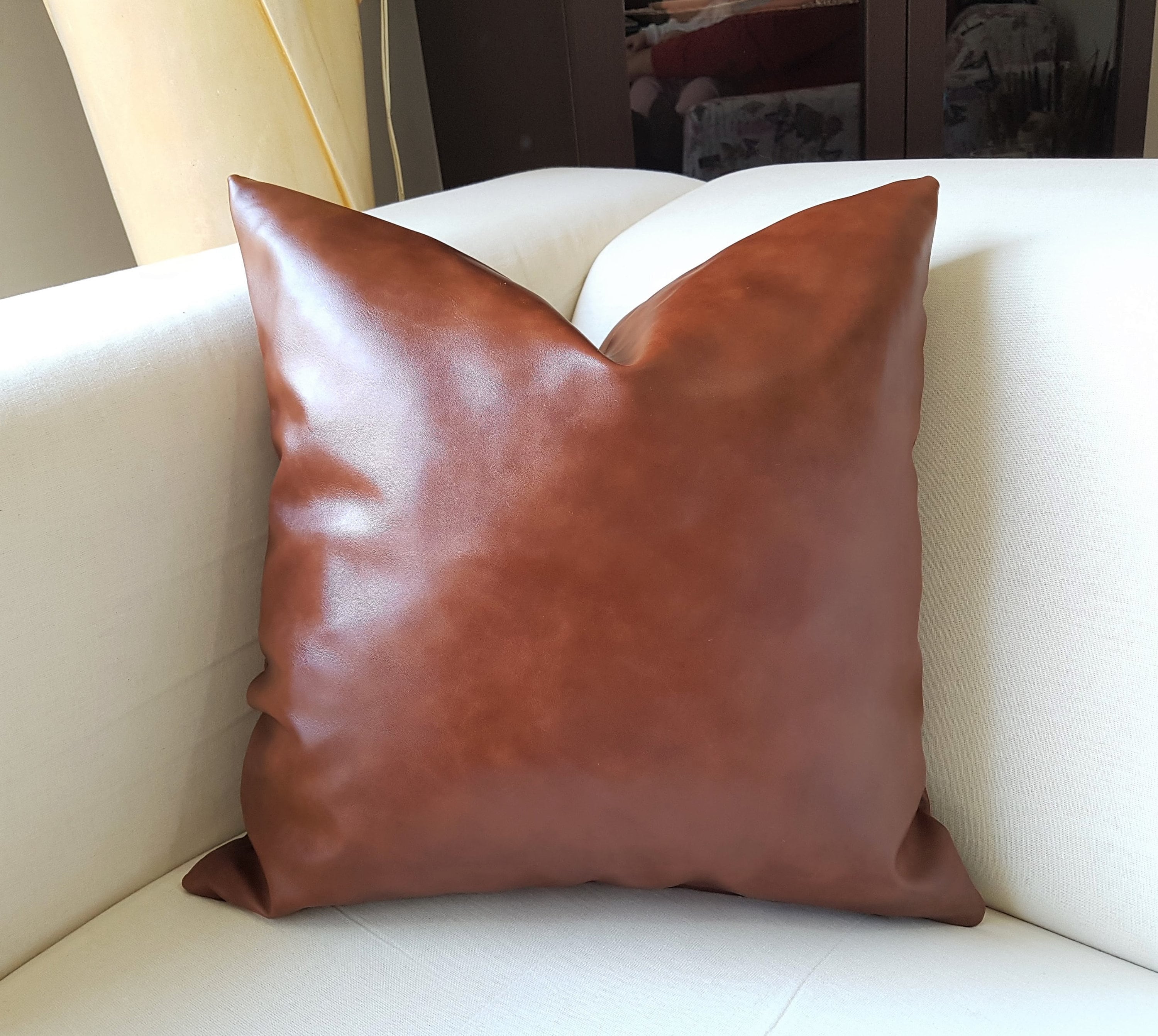 camel leather pillow