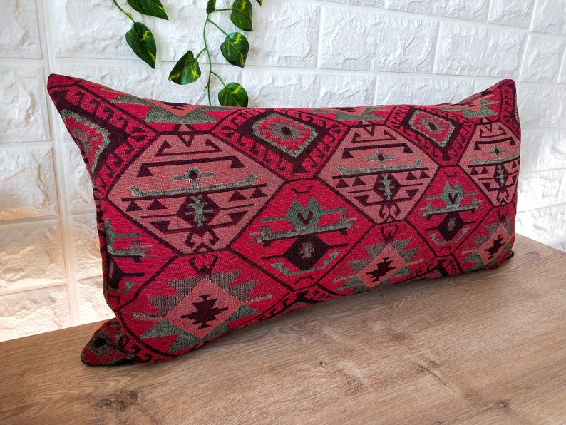 Turkish Kilim Lumbar Pillow Cover 12x20rustic Cushion Etsy