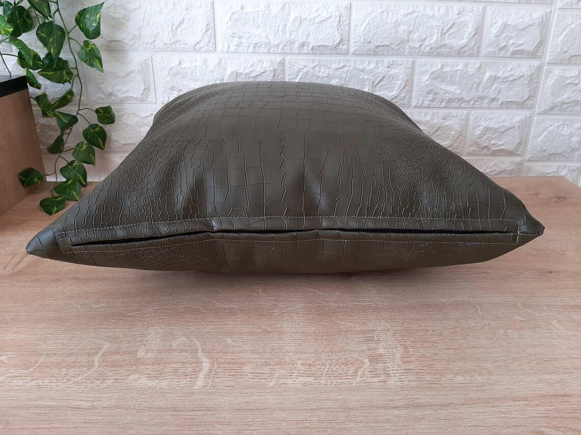 Green Faux Leather Throw pillow Faux leather Throw pillow Etsy