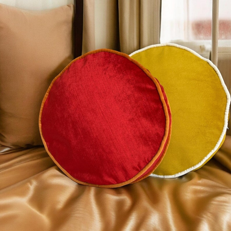 Soft Round Decorative Velvet Piping Pillow With Insert, Custom Size