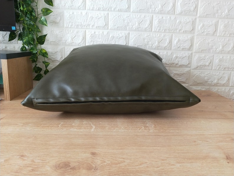 Green Faux Leather Pillow Cover image 5
