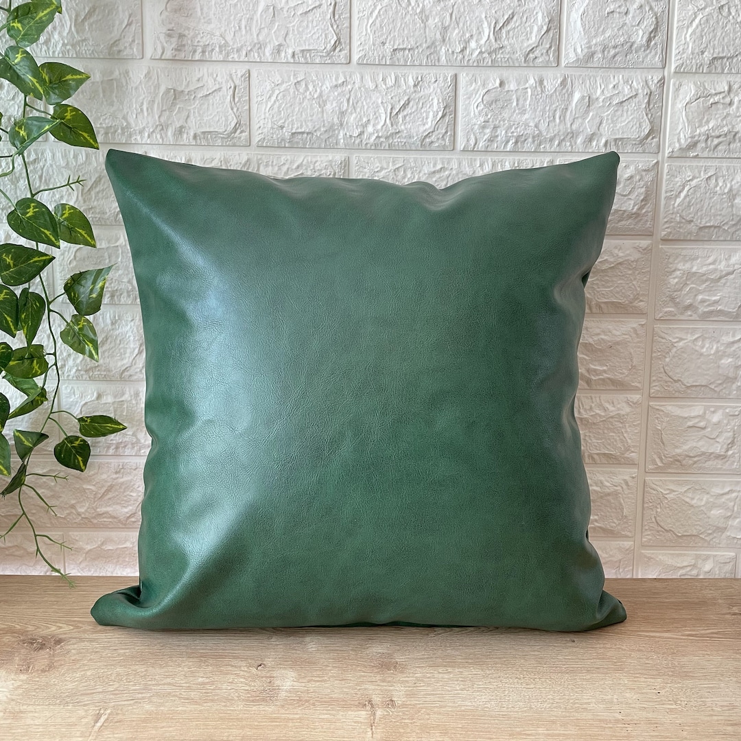 Green Faux Leather Pillow Cover Soft Faux Leather Cushion Etsy
