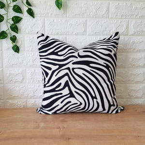Zebra Print Cushion Covers, Unique Zebra Stripe Pillow, Soft Shiny Cotton Luxury Fabric, Black & White Cushion Cover with Zebra Pattern