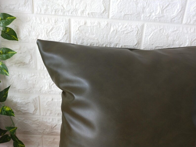 Green Faux Leather Pillow Cover image 4