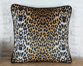 Housse de coussin imprimé léopard avec passepoil, taie d'oreiller décorative guépard sauvage, coussin imprimé animal pour la décoration intérieure