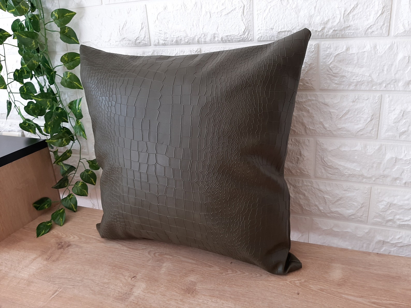 Green Faux Leather Throw Pillow Faux Leather Throw Pillow Etsy