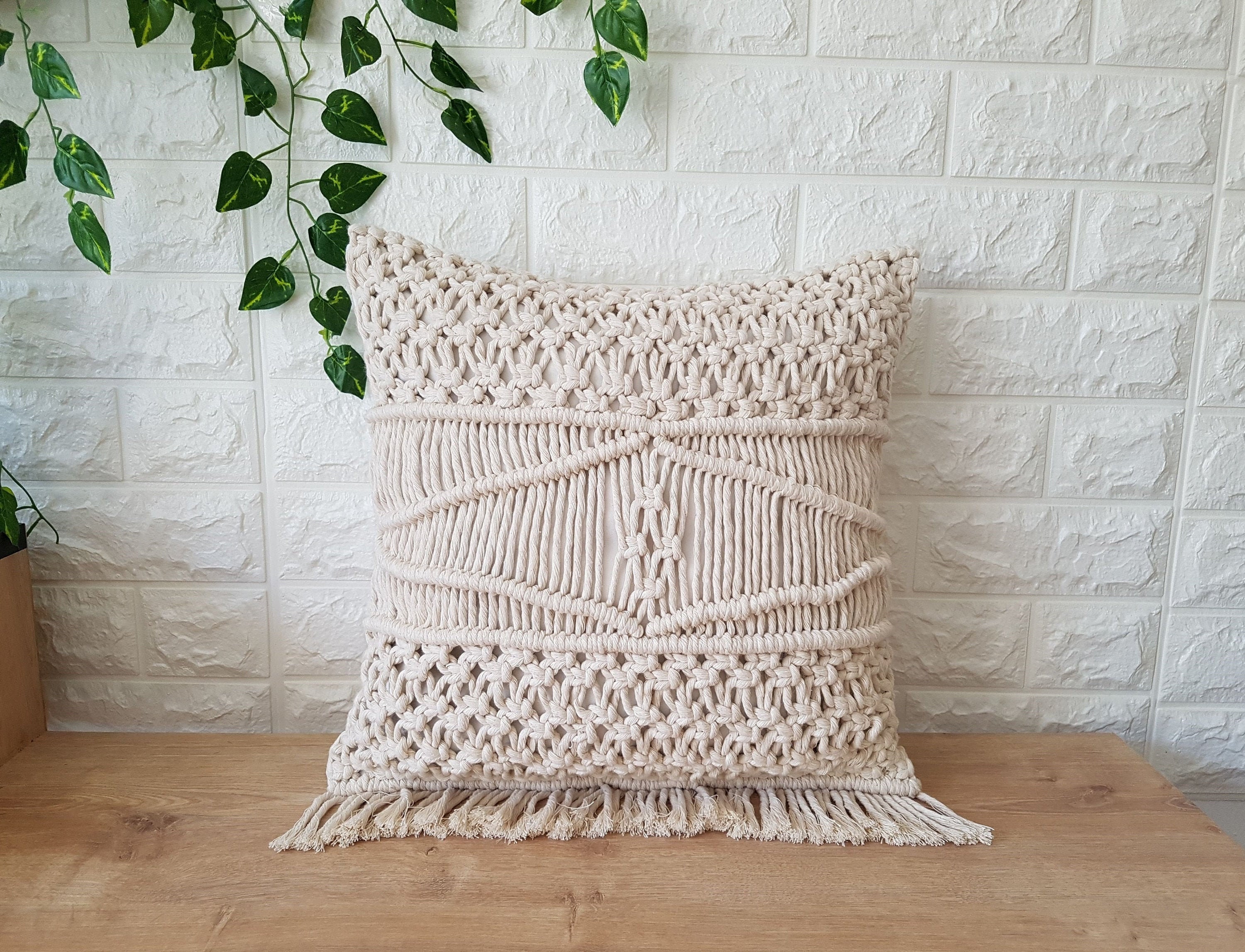 Large Macrame Pillow Cover 20x20Woven Macrame Cushion Etsy