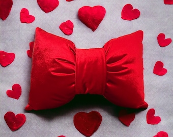 Red Velvet Bow Shaped Unique Desing Pillow for Bedroom