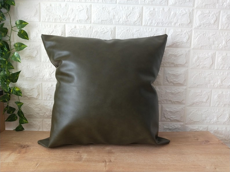 Green Faux Leather Pillow Cover image 1