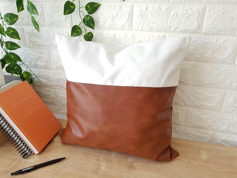 Camel Faux Leather Pillow Cover Faux Leather Lumbar Pillow Etsy