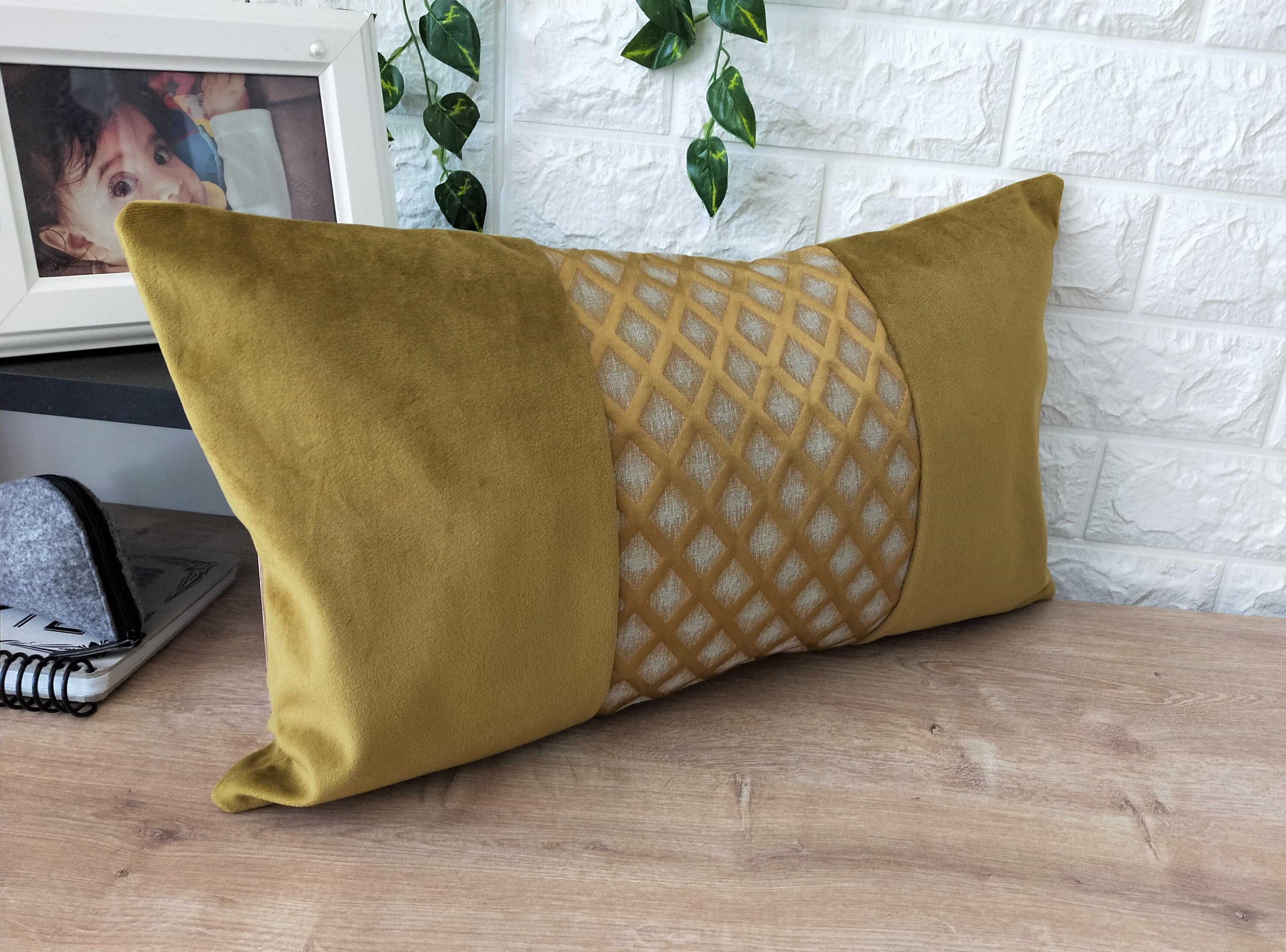 Yellowgold Lumbar Pillow Covers With Unique Design Lumbar Etsy Ireland