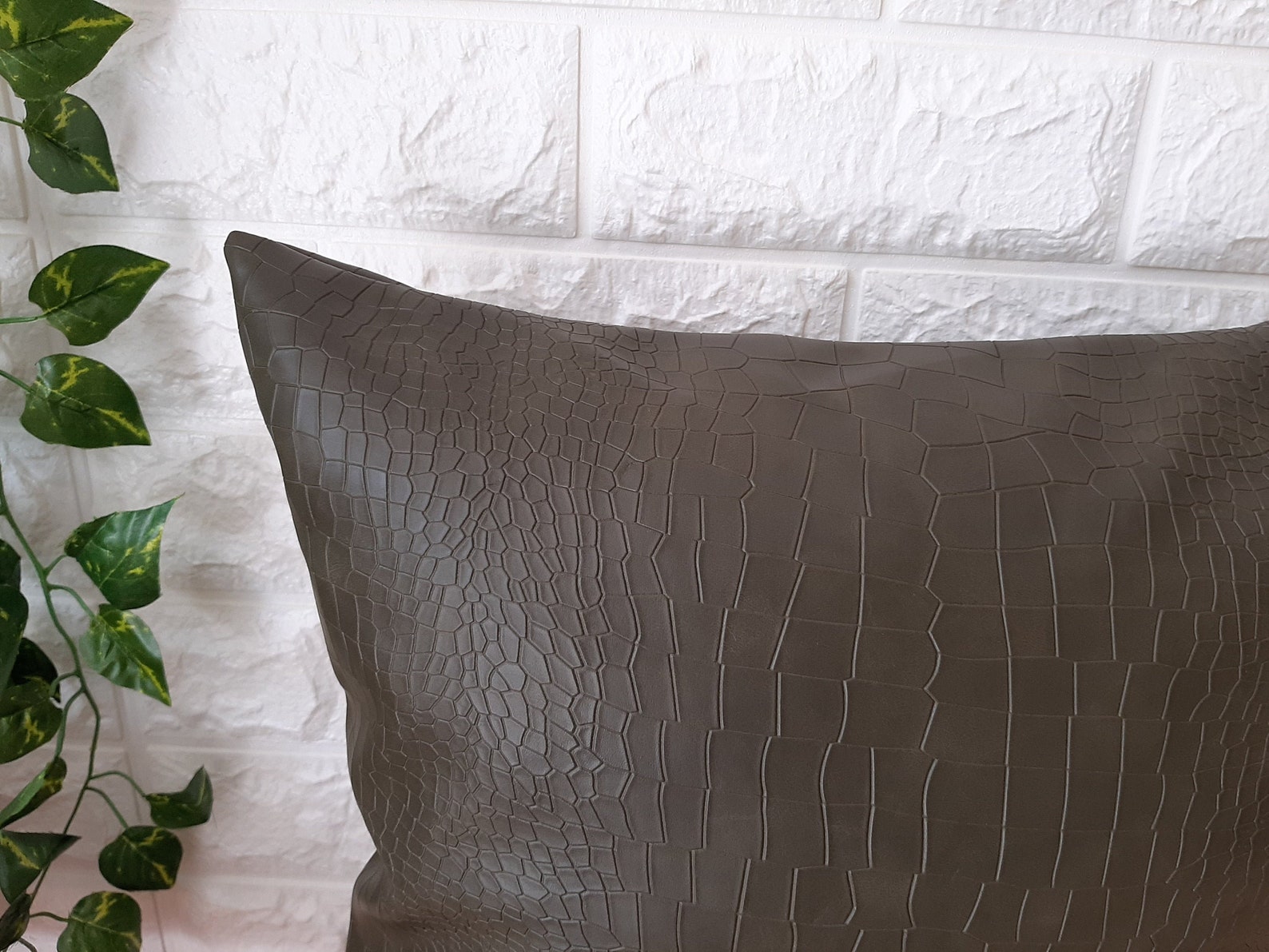 Green Faux Leather Throw pillow Faux leather Throw pillow Etsy