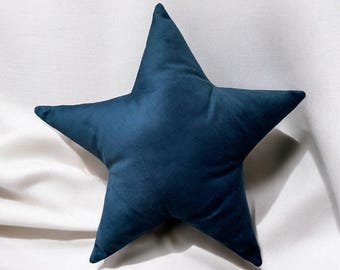 Navy Blue Star Shaped Pillow | Decorative Throw Cushion for Kids Room Decor, Cozy Accent Throw Pillow, Unique Nursery Decor