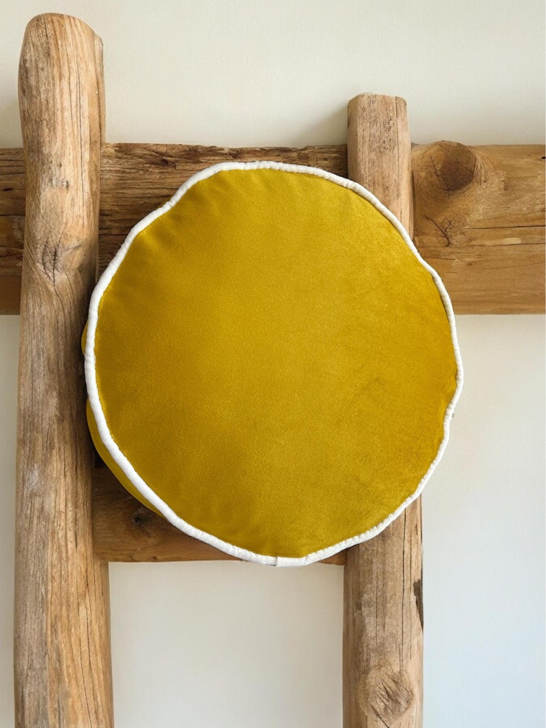 Soft Round Decorative Velvet Piping Pillow With Insert, Custom Size