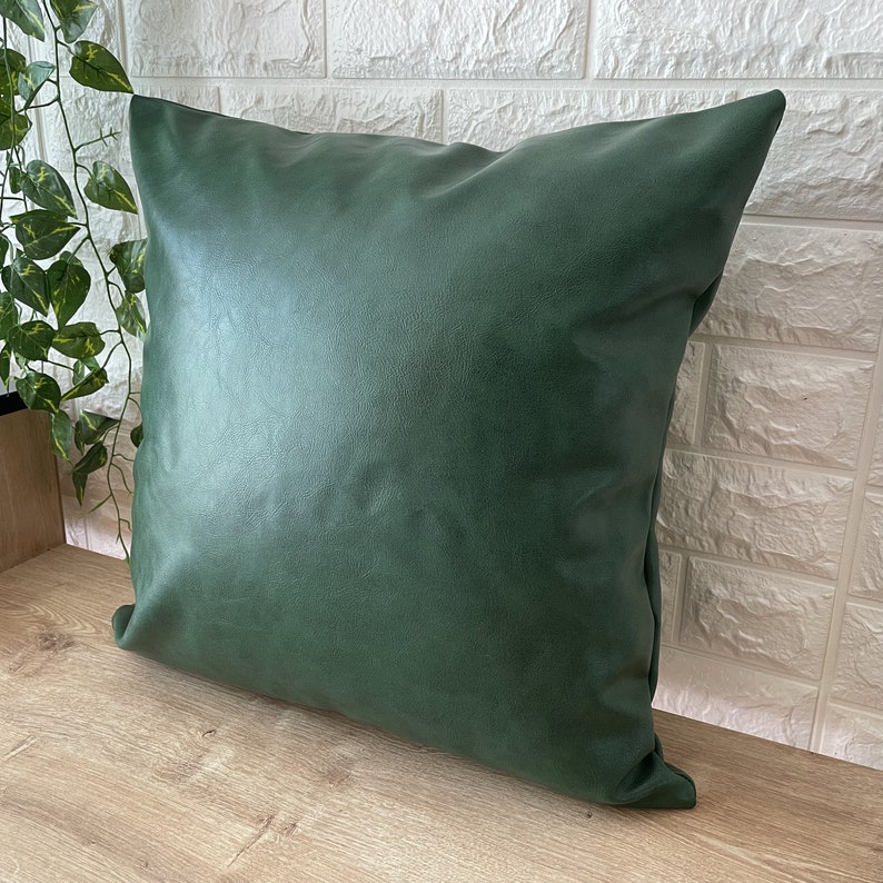 Green Faux Leather Pillow Cover Soft Faux Leather Cushion Etsy