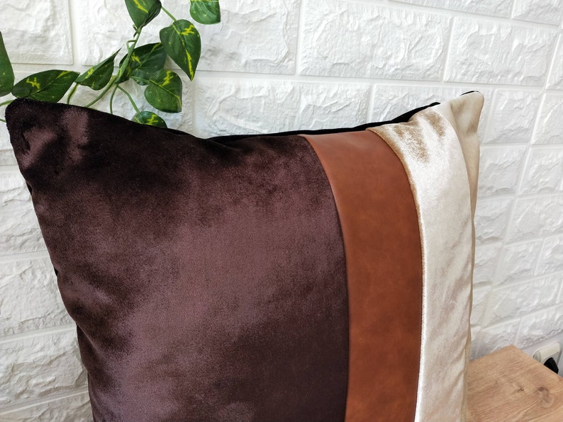 Gray and Black Velvetfaux Leather Decorative Pillows Etsy