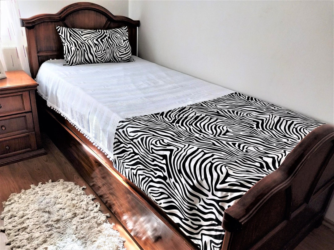 Zebra Print Bed Runner Set With Decorative Digital Print Pillow Cover 12x20 Etsy