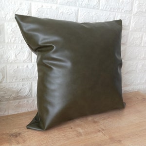 Green Faux Leather Pillow Cover image 2