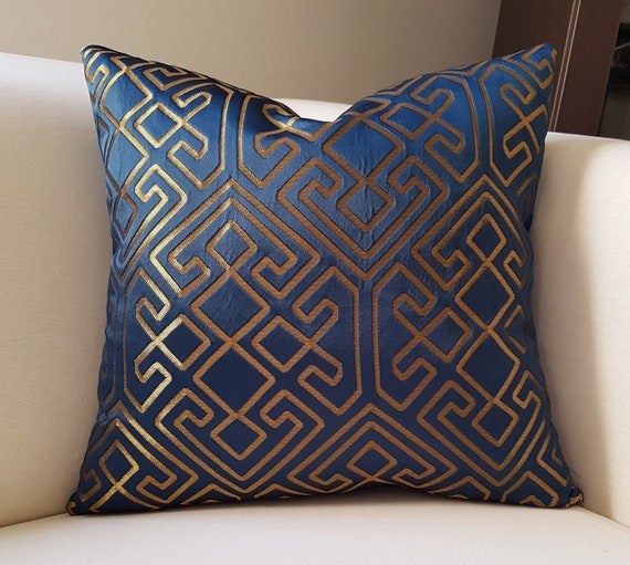 Navy Blue Throw Pillow Covers Navy Blue and Gold Pillow Luxury Throw Pillow only Cover Etsy