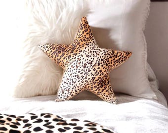 Velvet Cheetah Star Pillow | Soft Decorative Cushion for Home Décor | Unique Animal Print Throw Pillow & Gift Idea