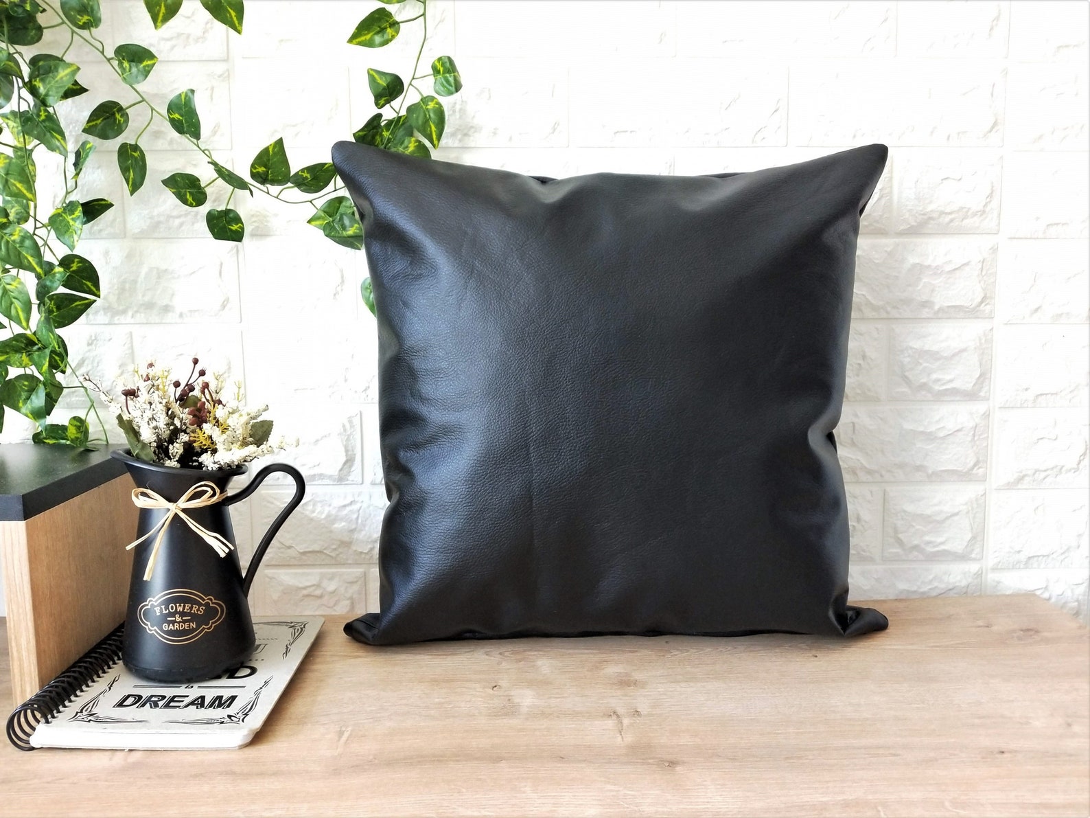 Black Faux Leather Pillow Cover Black Home Decor Decorative Etsy